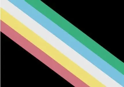 Disability pride month flag, red, yellow, white, blue and green stripes lay diagonally on a black background